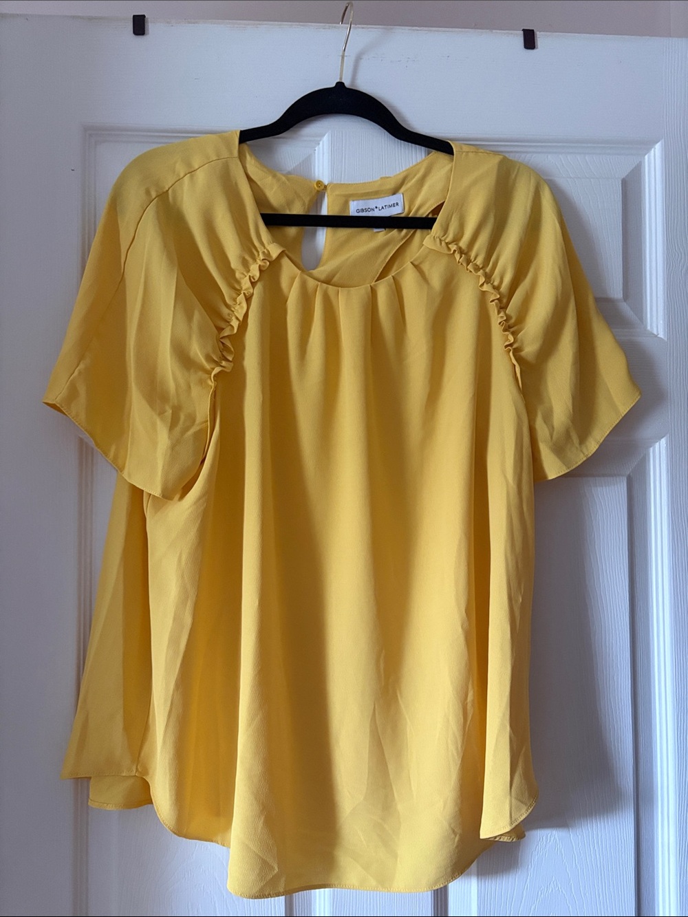 Gibson Latimer Bright Yellow Ruffle-Yoke Flutter Sleeve Top